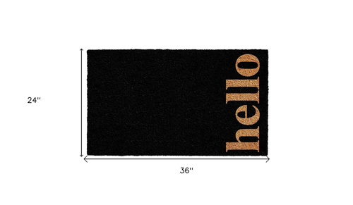 24" X 36" Black and Natural Coir Hello Outdoor Door Mat