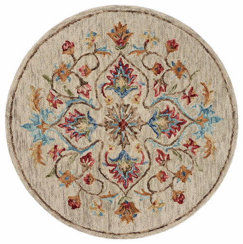 4’ Round Beige Floral Medallion Area Rug
