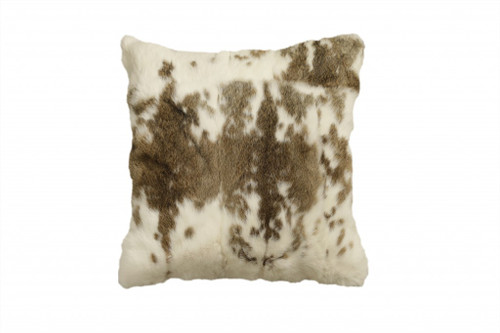 Homeroots Home Decor 18 x 18 Inches Brown and White Rabbit Zippered Natural Fur Animal Print Throw Pillow