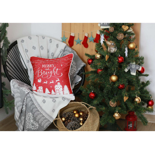 Homeroots Home Decor Red Christmas Lights And Reindeer Throw Pillow