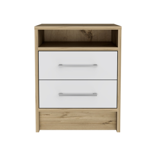 20" White And Natural Wood Two Drawer Nightstand