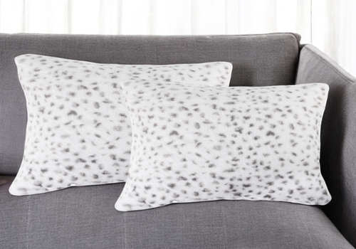 Set of Two 12" X 20" White and Gray Faux Fur Lumbar Throw Pillows