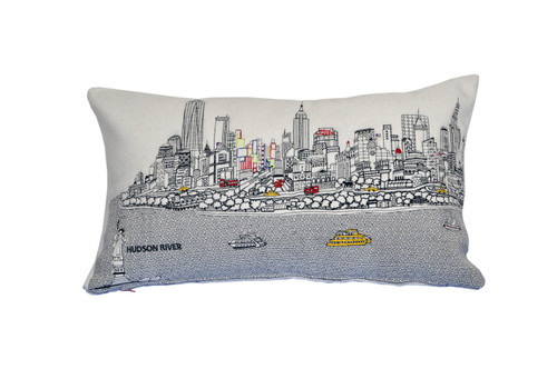 Homeroots Home Decor NYC Daylight Skyline Lumbar Decorative Pillow, White, Standard Size