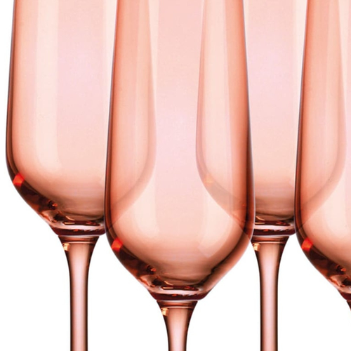 Set of Four Coral Crystal Narrow Stemmed Champagne Flutes