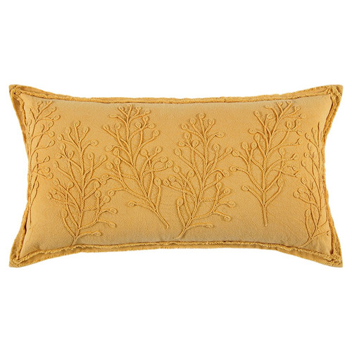 Homeroots Home Decor Yellow Botanical Pattern Embroidered Lumbar Pillow, Yellow, 26 x 14 Inches