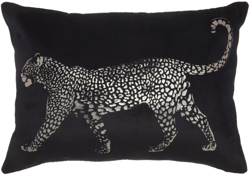 Homeroots Home Decor Black Leopard Lumbar Pillow, Black, Rectangular