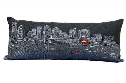Homeroots Home Decor Boston Nighttime Skyline Lumbar Decorative Pillow, Black, 35 Inches