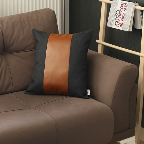 Homeroots Home Decor 18" x 18" Black and Brown Geometric Zippered Handmade Polyester Throw Pillow Cover