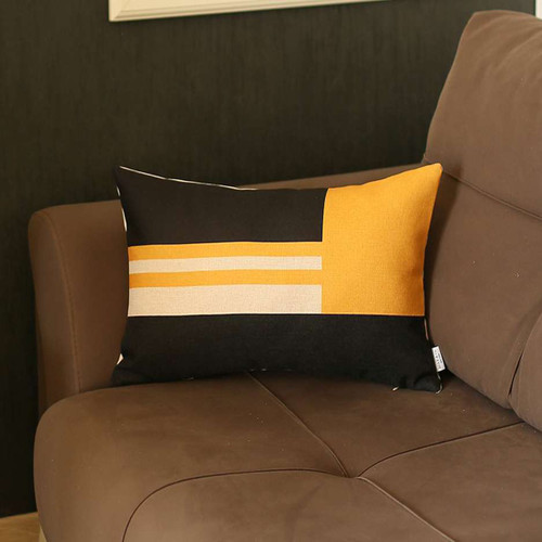 Homeroots Home Decor Yellow And Black Geometric Lumbar Throw Pillow, 12 x 20 Inches