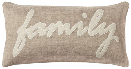 Homeroots Home Decor Tan Family Felt Applique Burlap Throw Pillow, Tan, 11 x 21 Inches