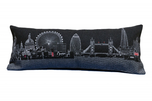 Homeroots Home Decor London Nighttime Skyline Lumbar Decorative Pillow, Black and White, 35 Inches