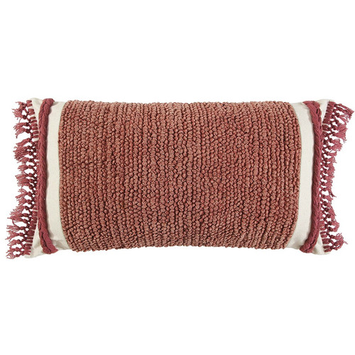 Homeroots Home Decor Rust Braided Stripe Macrame Fringe Lumbar Pillow, Rust, 26 x 14 Inches