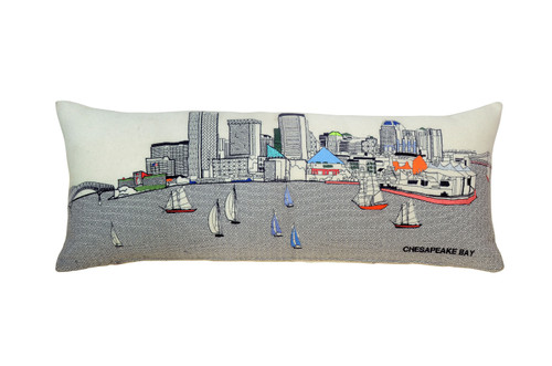 Homeroots Home Decor Baltimore Daylight Skyline Lumbar Decorative Pillow, White, 35 Inches