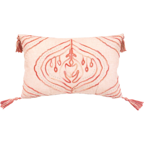 Homeroots Home Decor 13 X 20 Inches Coral Abstract Zippered Polyester Throw Pillow with Tassels