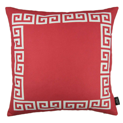 Homeroots Home Decor Red And White Greek Key Bordered Throw Pillow