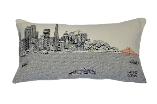 Homeroots Home Decor San Francisco Daylight Skyline Lumbar Decorative Pillow, Cream Color, 24 Inches