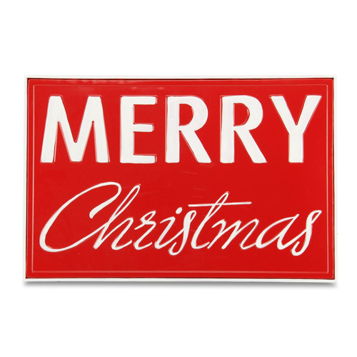 12" X 19" Red and White Handcrafted Merry Christmas Metal Wall Decor