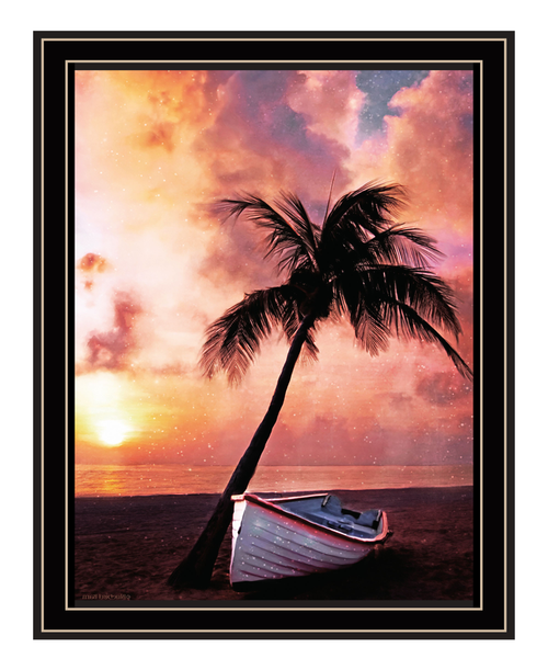 Palm Tree Sunset Black Framed Print Wall Art