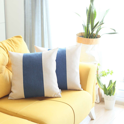 Homeroots Home Decor Set Of 2 Ivory And Blue Center Pillow Covers 18 X 18 Inches
