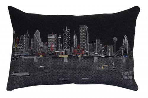 Homeroots Home Decor Dallas Nighttime Skyline Lumbar Decorative Pillow, Black, 24 Inches