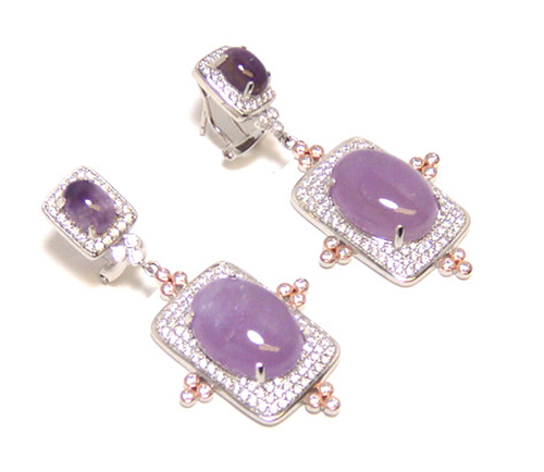 Two Tone Natural Amethyst Gem Stones Earrings, 925 Sterling Silver