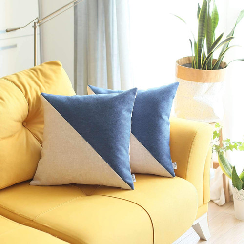 Homeroots Home Decor Set Of Two 18 x 18 Inches Blue And Grey Geometric Zippered Handmade Polyester Throw Pillow