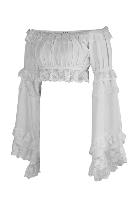 White Smocked Flare Sleeve Peasant Top