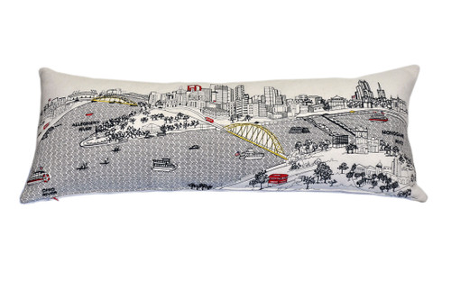 Homeroots Home Decor Pittsburgh Daylight Skyline Lumbar Decorative Pillow, White, 35 Inches