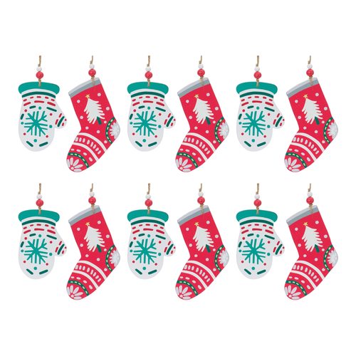 Wood Mitten and Stocking Ornaments 