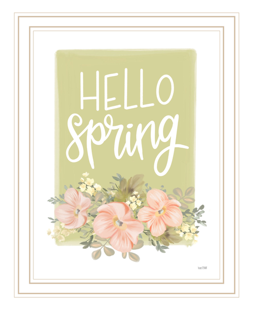 Hello Spring Floral White Framed Print Wall Art
