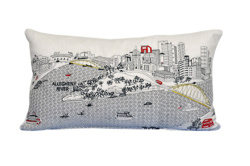 Homeroots Home Decor Pittsburgh Daylight Skyline Lumbar Decorative Pillow, White, 24 Inches