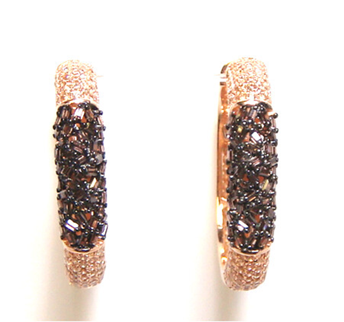 Simulated Diamond Square Pave Cz Hoop Earrings, 925 Sterling Silver