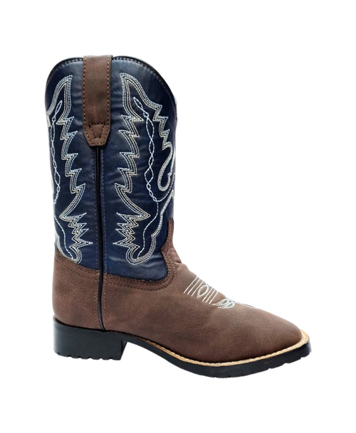 TuffRider Youth Acadia Square Toe Western Boot- Brown w/ Tan- 7Y