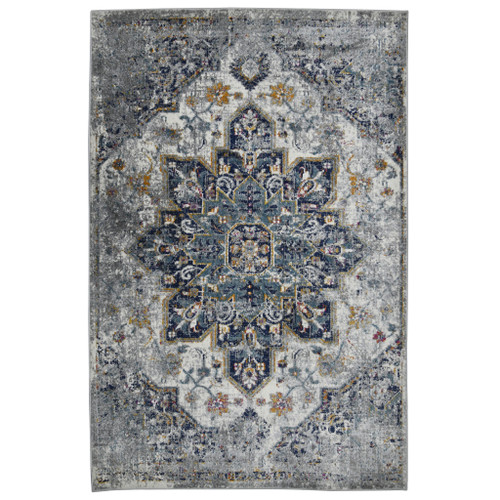 8' Gray Medallion Power Loom Runner Rug