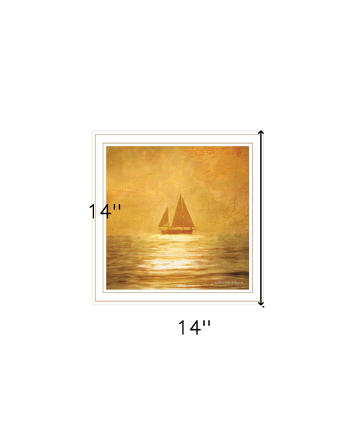 Solo Gold Sunset Sailboat White Framed Print Wall Art