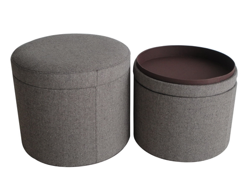 20" Gray Round Storage Ottoman