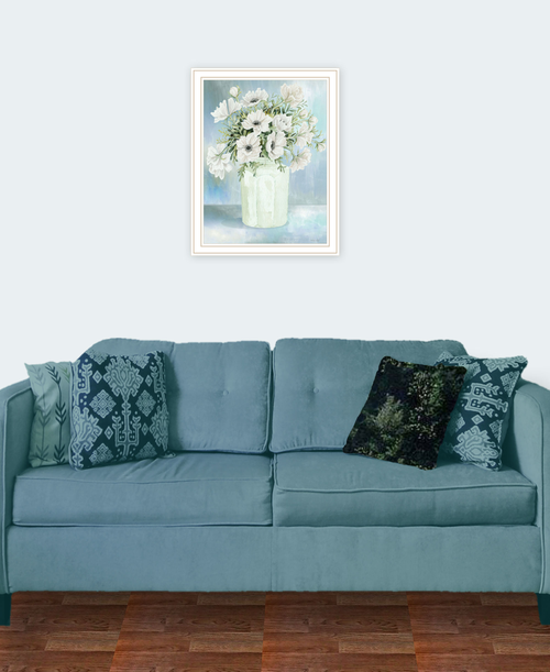 White BLOOMS White Framed Print Wall Art