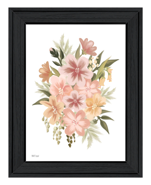 Peachy Petals Black Framed Print Wall Art