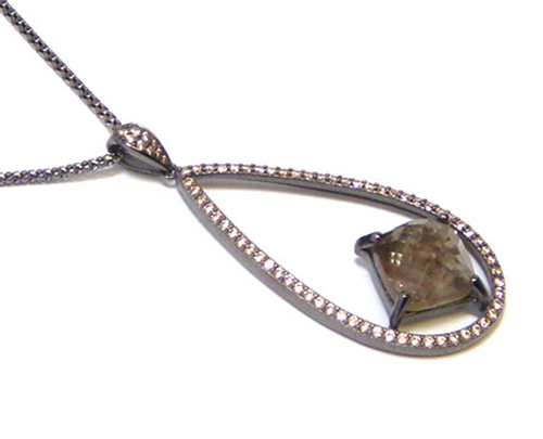 Smoky Quartz Drop Pendant, 925 Sterling Silver
