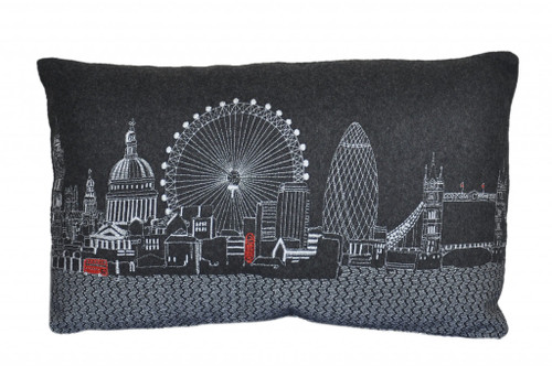 Homeroots Home Decor London Nighttime Skyline Lumbar Decorative Pillow, Black and White, 24 Inches