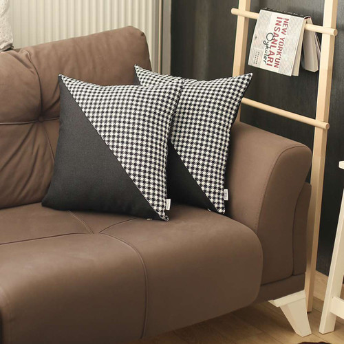 Homeroots Home Decor Set Of 2 Black Houndstooth Pillow Covers 18 X 18 Inches