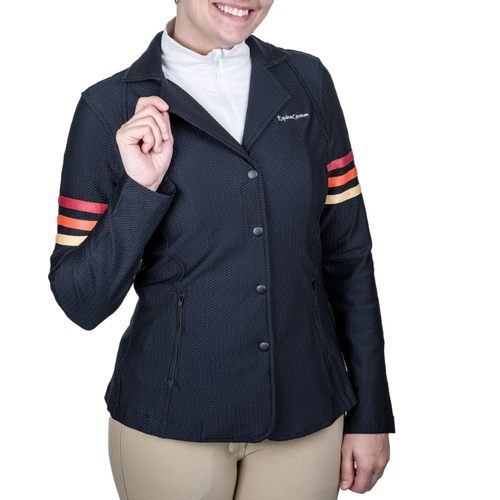 Equine Couture Women's EquiVent Gradient Show Coat w/ Arm Stripes- Black/Blue- X-Small
