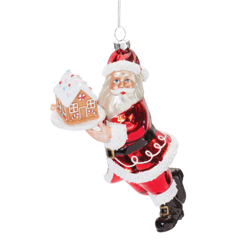 Glass Santa with Gingerbread Ornament 