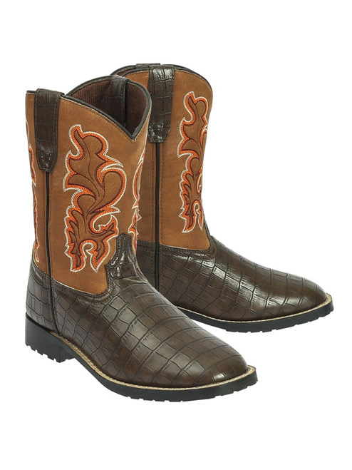 TuffRider Youth Grand Teton Square Toe Western Boot- Brown w/ Black- 7Y