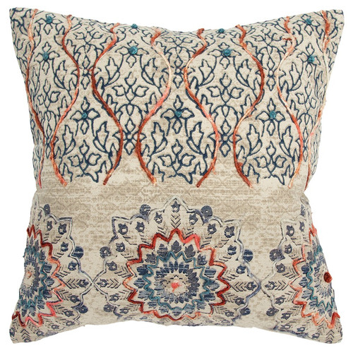Homeroots Home Decor Beige Blue Distressed Floral Pattern Throw Pillow, Beige Blue, 20 x 20 Inches