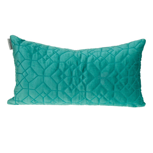 Homeroots Home Decor Aqua Quilted Velvet Geo Lumbar Decorative Pillow, 12 x 24 Inches