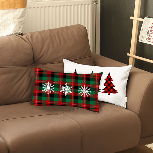 Homeroots Home Decor Set of 2 Christmas Plaid Lumbar Decorative Pillow Covers, 12 x 20 Inches, Set of 2