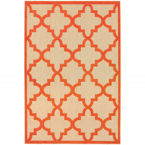 5' X 8' Orange Geometric Stain Resistant Indoor Outdoor Area Rug