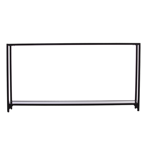 56" Clear and Black Glass Frame Console Table With Shelves