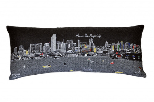 Homeroots Home Decor Miami Nighttime Skyline Lumbar Decorative Pillow, Black, 35 Inches